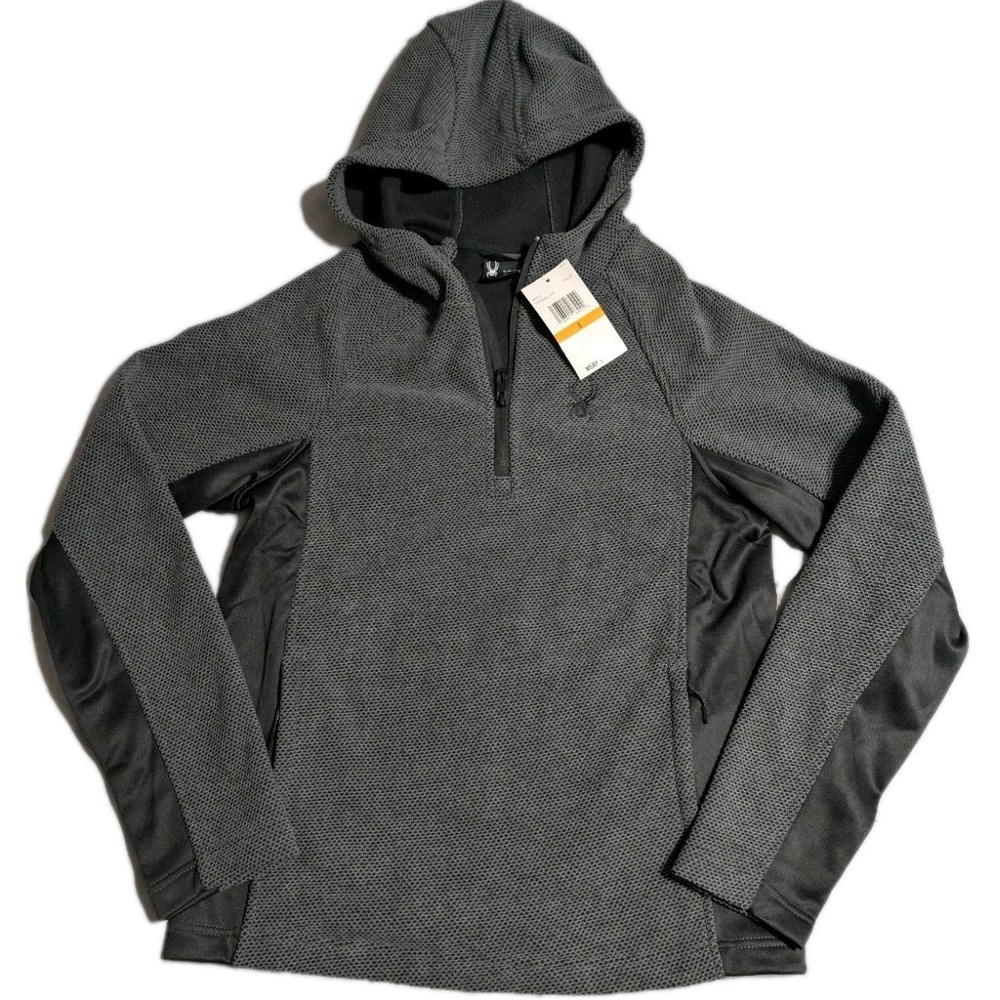 Spyder Half Zip Hoodie Mens Small Gray Textured Polar Fleece Pullover NWT